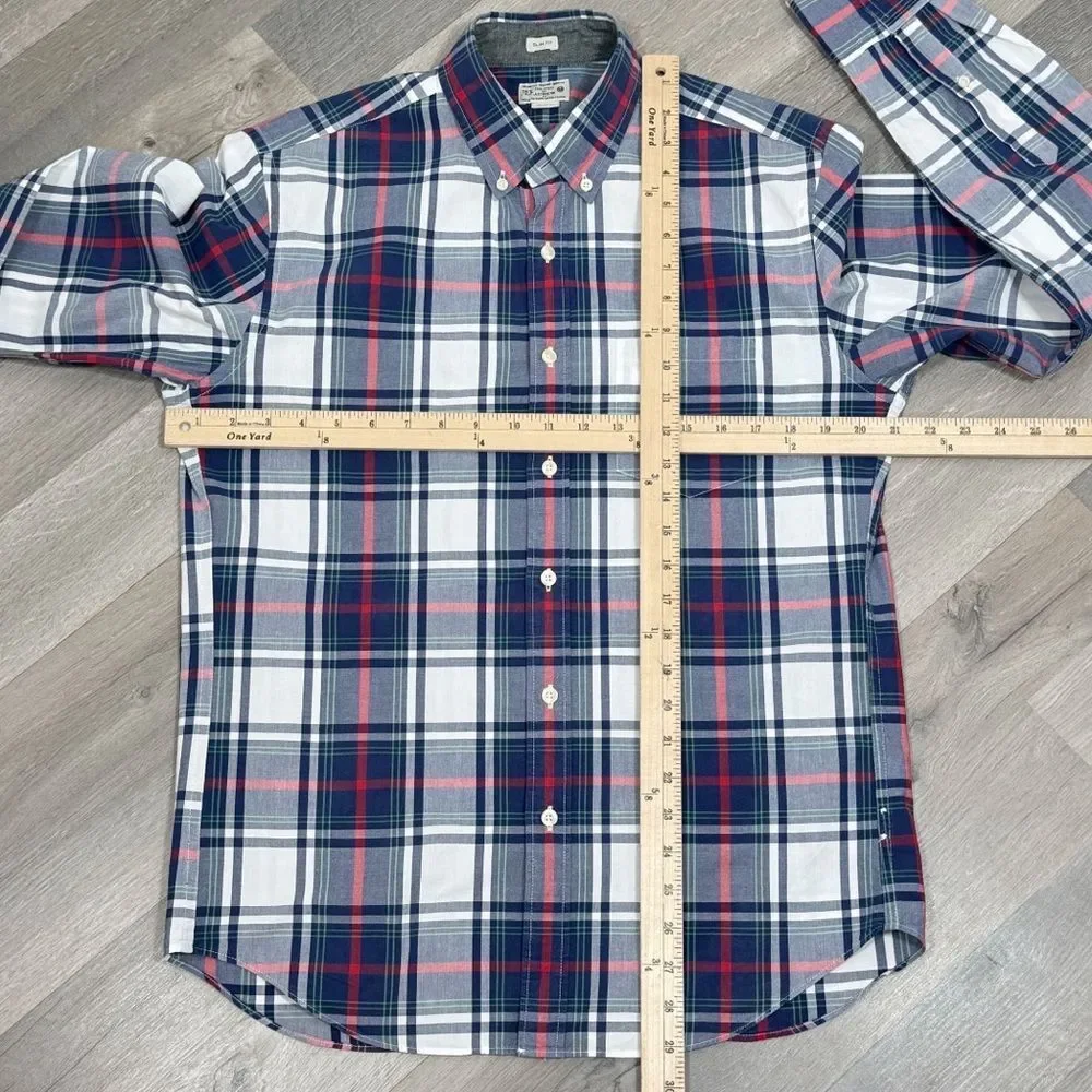 J. Crew Plaid Slim Fit Long Sleeve Button Down Shirt Blue Red Medium Preppy‎
